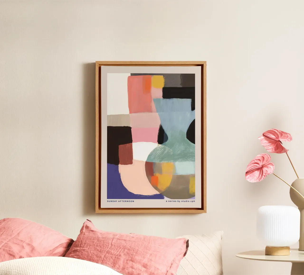 Sunday Afternoon Abstract Vase – Modern Color Block Art Prin canvas by TABLAATARTISTIC