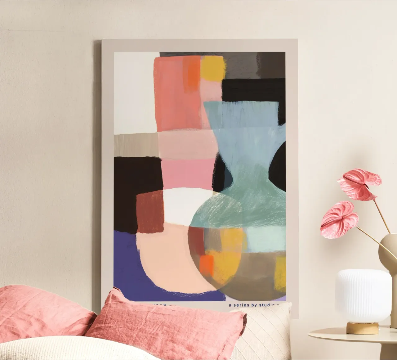 Sunday Afternoon Abstract Vase – Modern Color Block Art Prin canvas by TABLAATARTISTIC