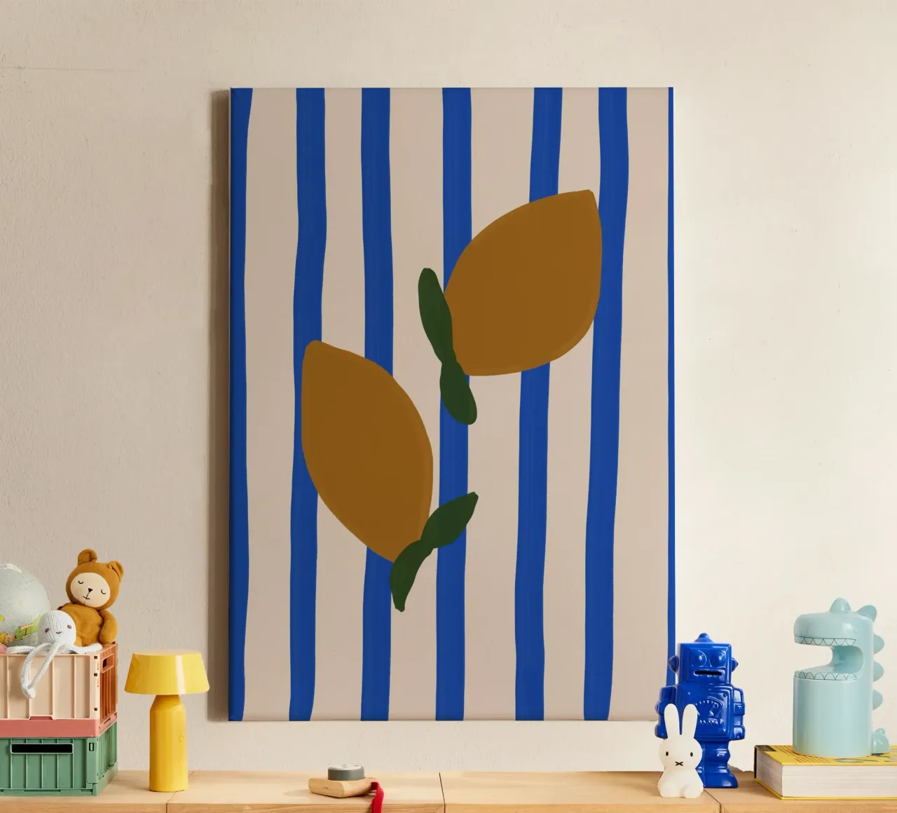 Duo de citrons sur rayures - Modern Coastal Art toile de TABLAATARTISTIC