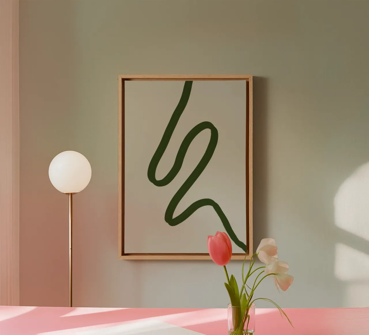 Minimal Green Curve – Modern Abstract Line Art canvas by TABLAATARTISTIC