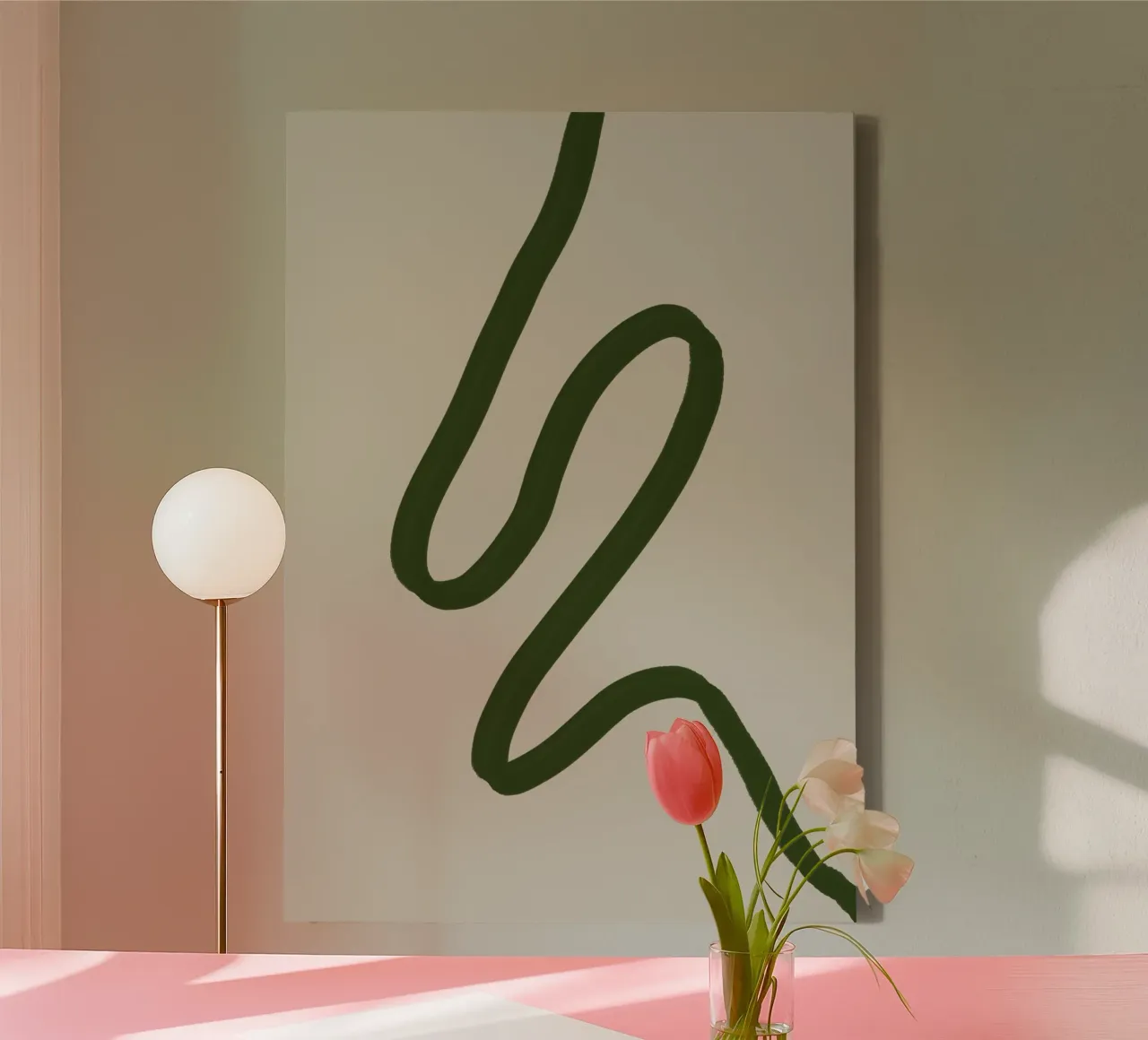 Minimal Green Curve – Modern Abstract Line Art canvas by TABLAATARTISTIC