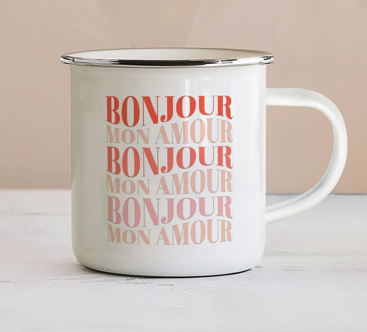 Bonjour, mon Amour. Für Verliebte und Liebende. Emaille Tasse von CalliLetters