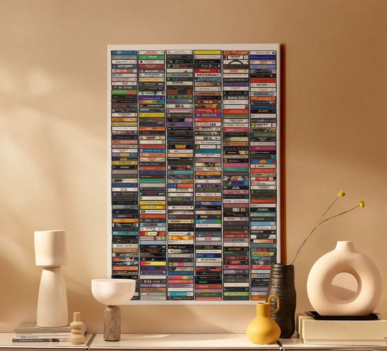 La più grande musica degli anni '90 - Album iconici degli anni '90 tela con Cornice a cassetta da MrMustardPrints