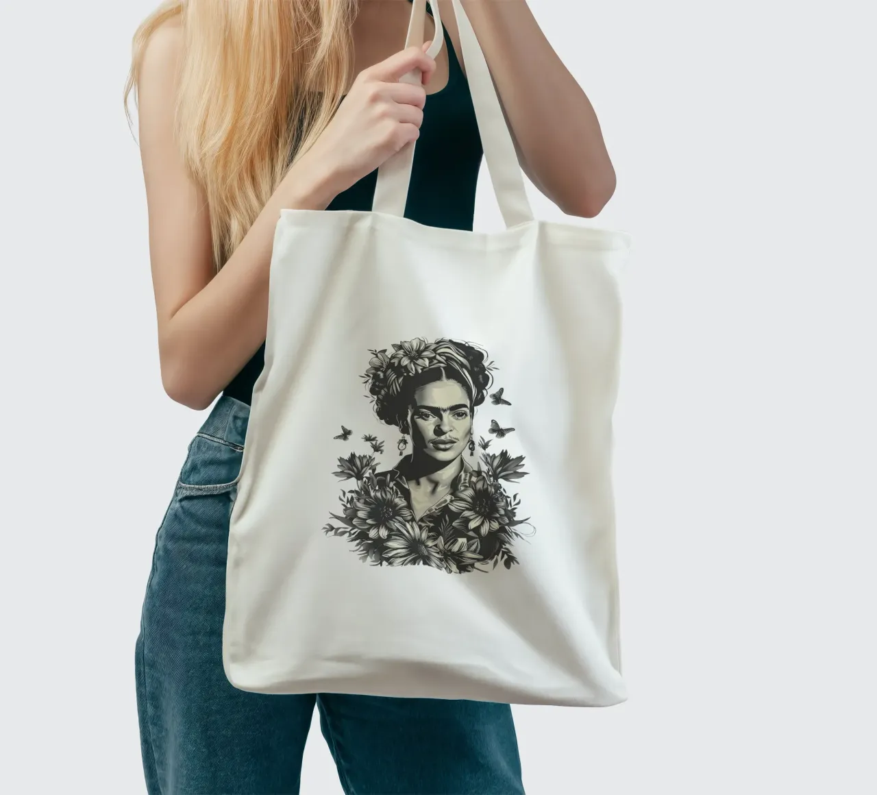 Frida Kahlo "Resilience in Art" borsa in juta da Fantasias Florales