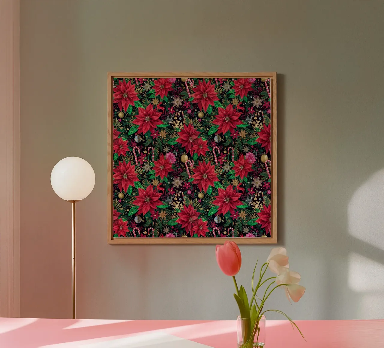 Dark Christmas Botanical Pattern alluminio dibond da AzStore11