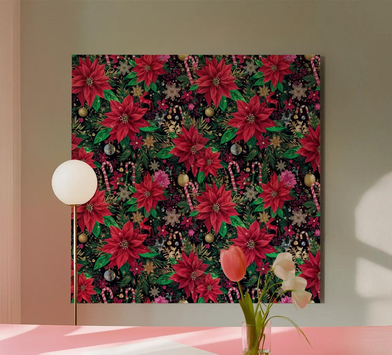 Dark Christmas Botanical Pattern alluminio dibond da AzStore11