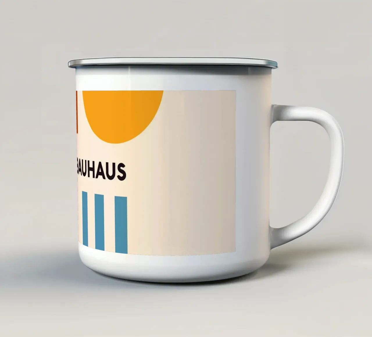 Illustrazione Bauhaus retrò e colorata tazza in smalto da AbstraHaus by EZbie