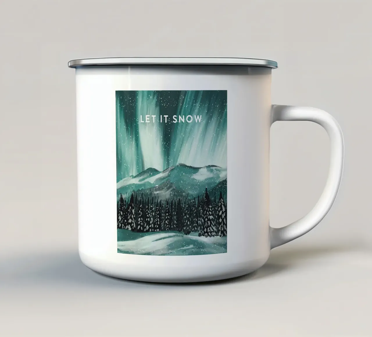 Let it Snow - Montagna aurora boreale Sci Snowboard tazza in smalto da This Wild Soul - Illustration