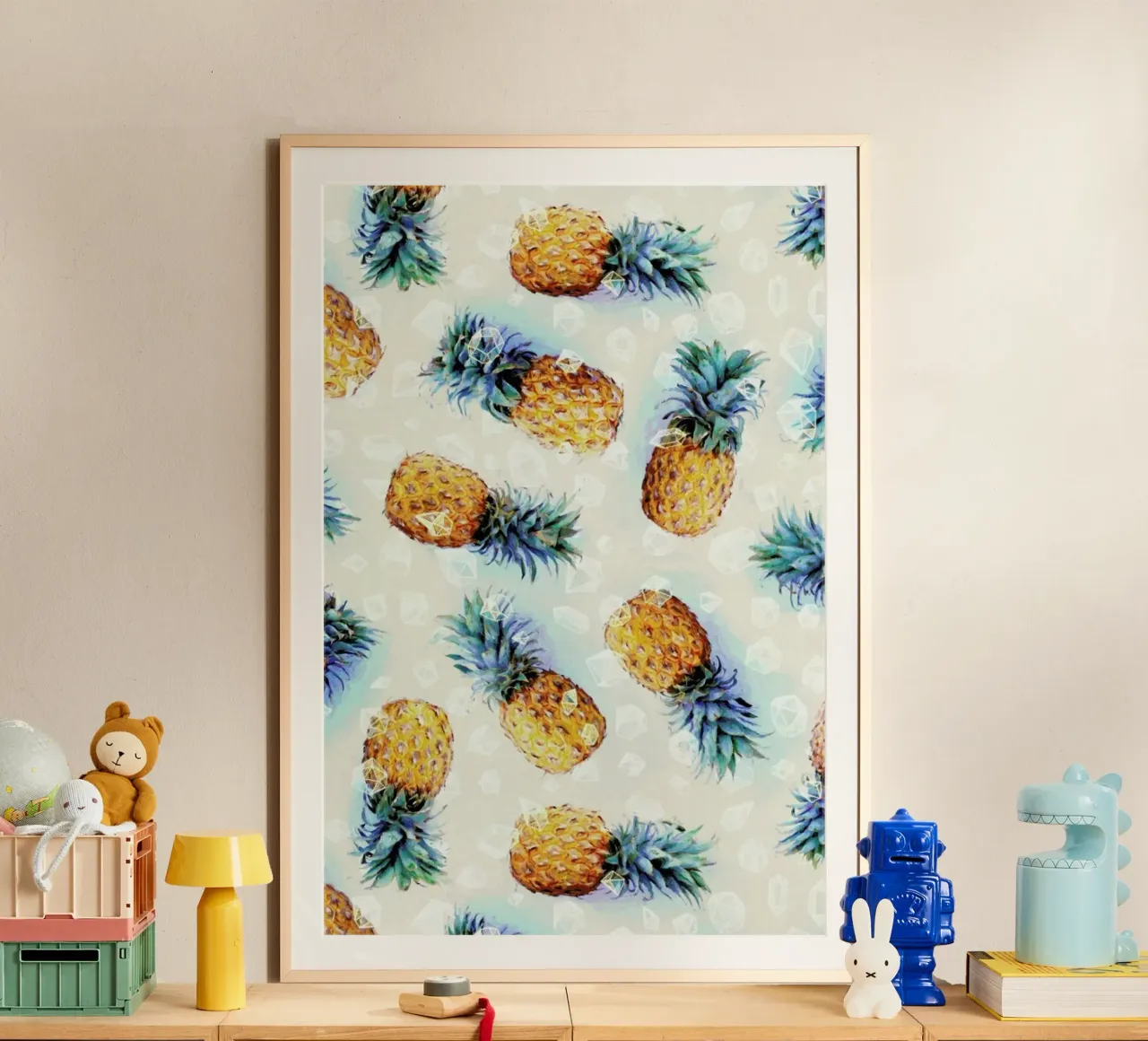 Pineapples + Crystals poster con telaio in plastica da Micklyn Le Feuvre