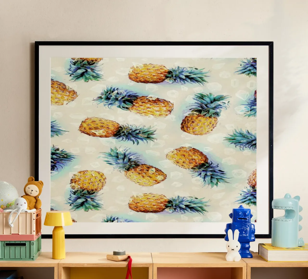Pineapples + Crystals poster con telaio in plastica da Micklyn Le Feuvre