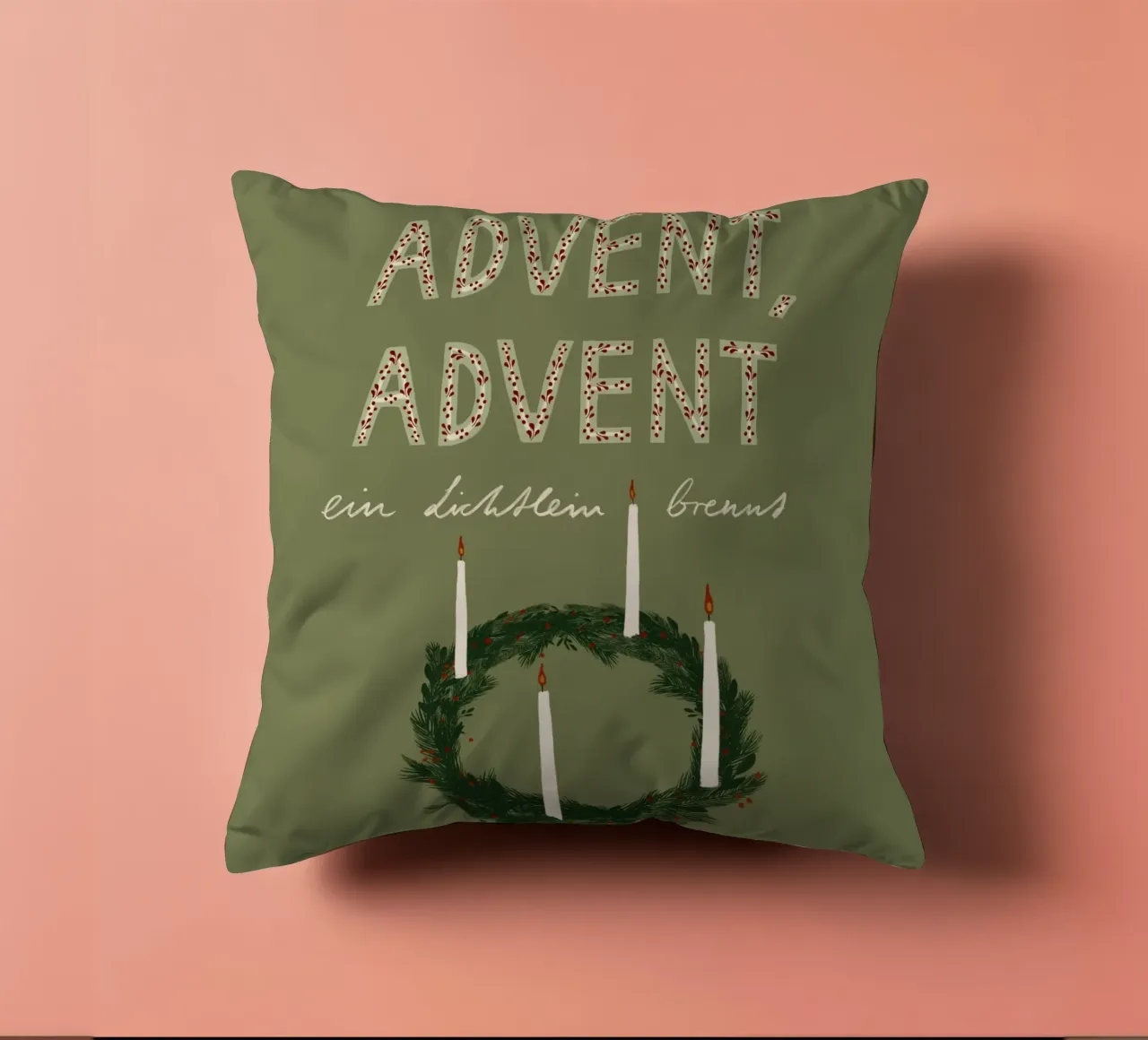 Advent, Advent, ein Lichtlein brennt Kranz cuscino da Sophie Augustin Illustration