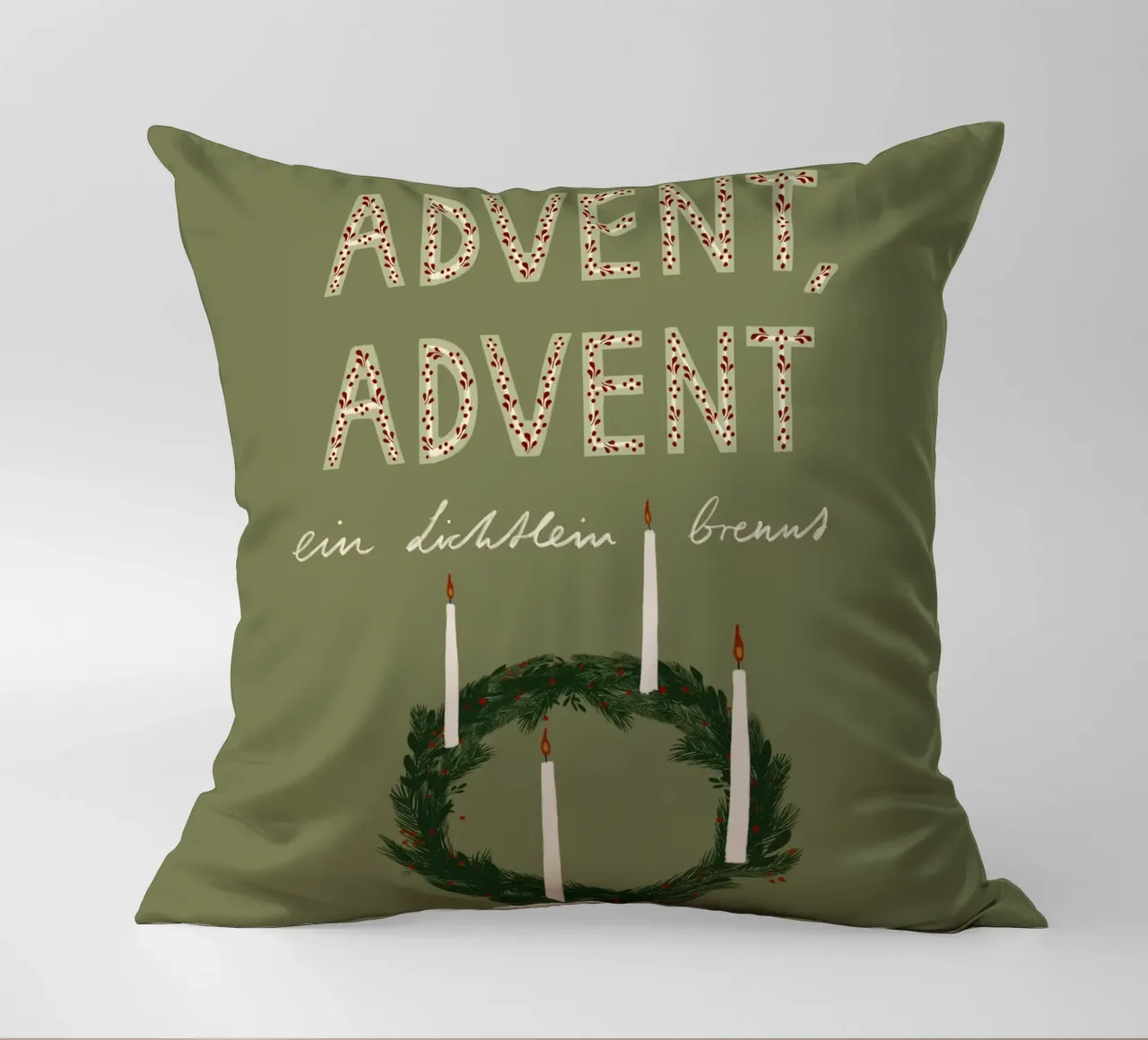 Advent, Advent, ein Lichtlein brennt Kranz cuscino da Sophie Augustin Illustration