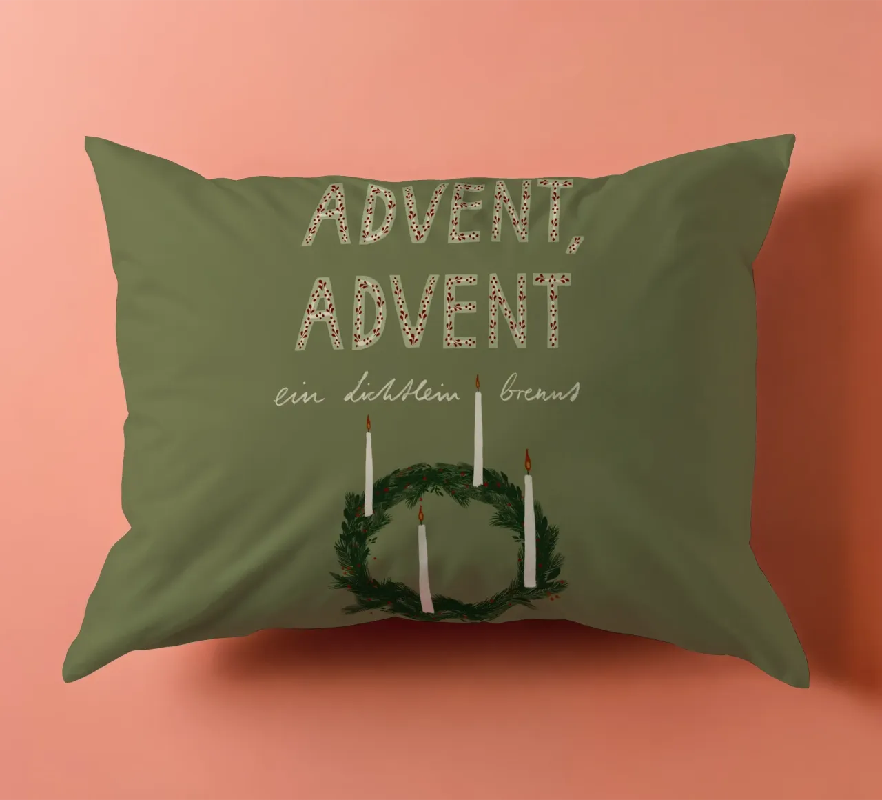 Advent, Advent, ein Lichtlein brennt Kranz cuscino da Sophie Augustin Illustration