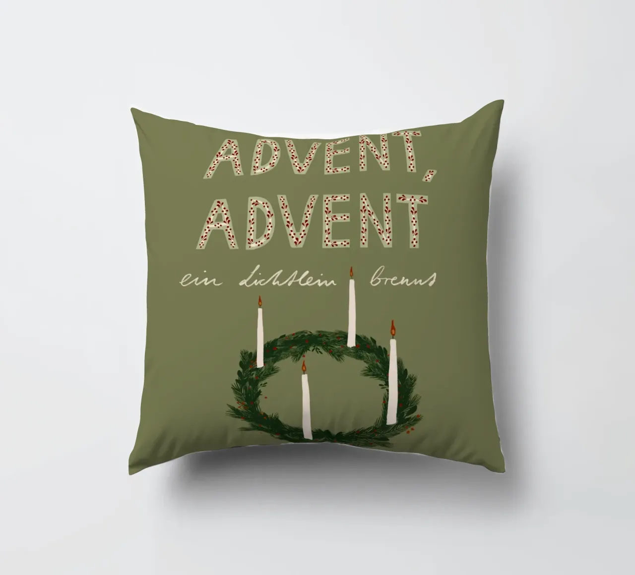 Advent, Advent, ein Lichtlein brennt Kranz cuscino da Sophie Augustin Illustration