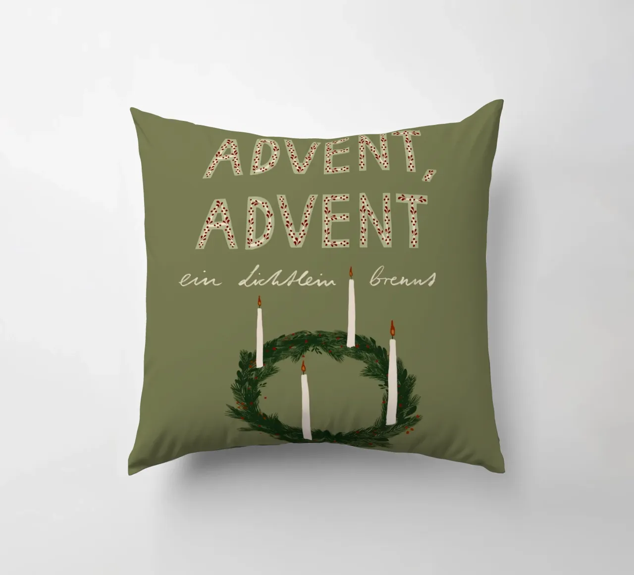 Advent, Advent, ein Lichtlein brennt Kranz cuscino da Sophie Augustin Illustration