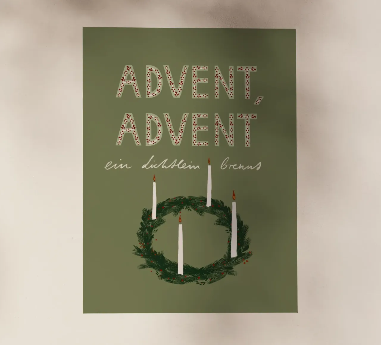 Advent, Advent, ein Lichtlein brennt Kranz Backlit Folie von Sophie Augustin Illustration