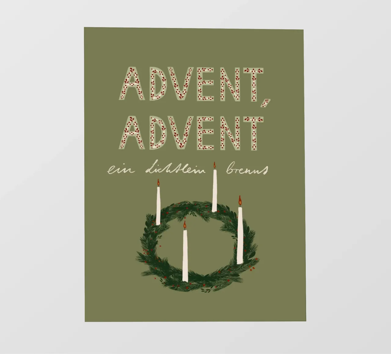 Advent, Advent, ein Lichtlein brennt Kranz Backlit Folie von Sophie Augustin Illustration