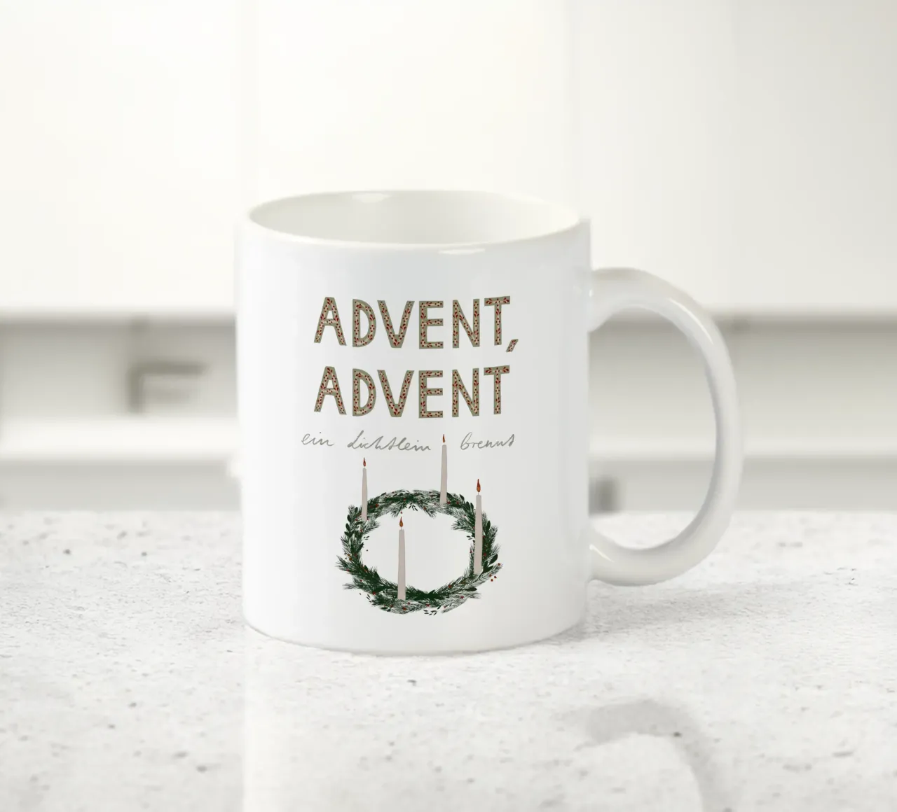 Advent, Advent, ein Lichtlein brennt Kranz keramische mok van Sophie Augustin Illustration