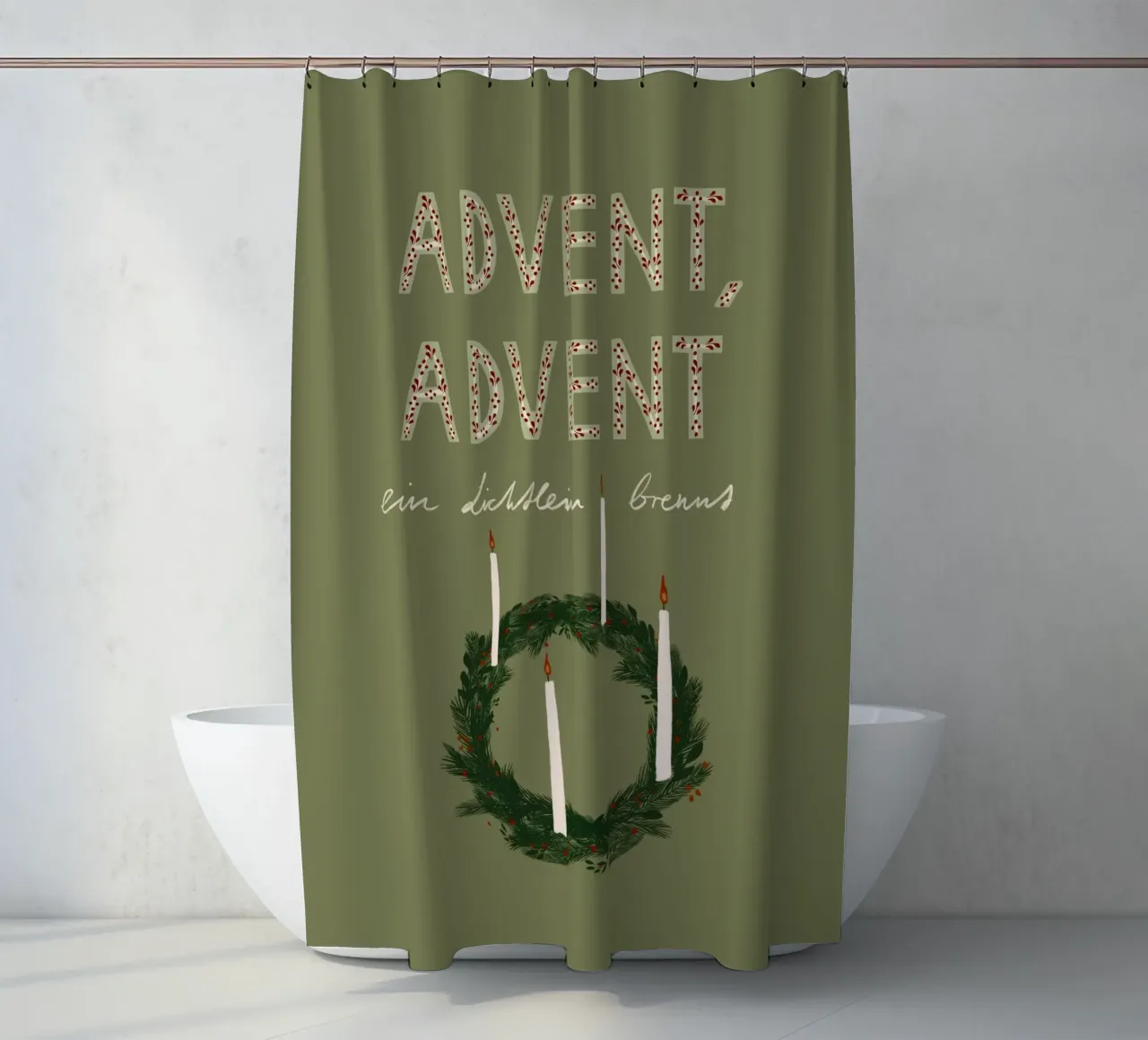 Advent, Advent, ein Lichtlein brennt Kranz Duschvorhang von Sophie Augustin Illustration