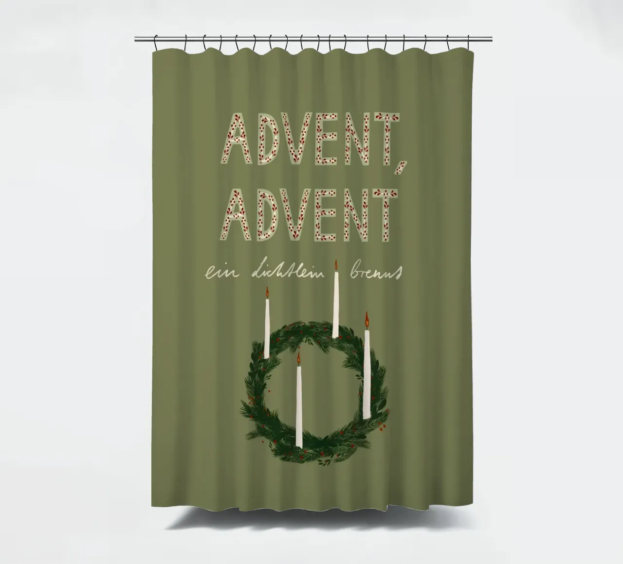 Advent, Advent, ein Lichtlein brennt Kranz Duschvorhang von Sophie Augustin Illustration
