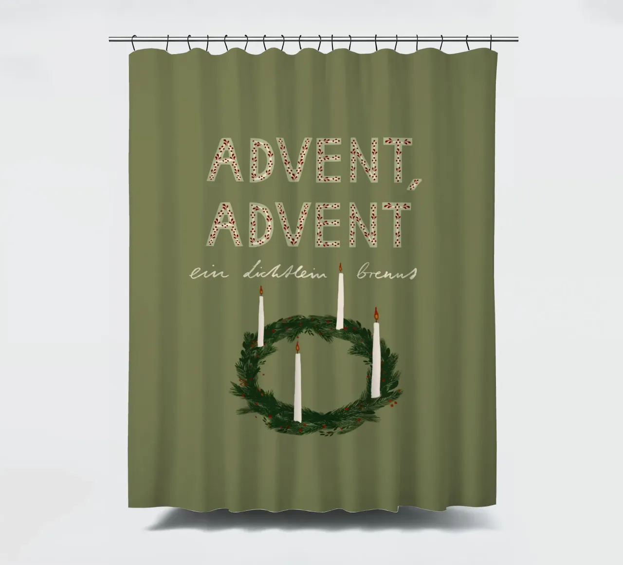 Advent, Advent, ein Lichtlein brennt Kranz Duschvorhang von Sophie Augustin Illustration