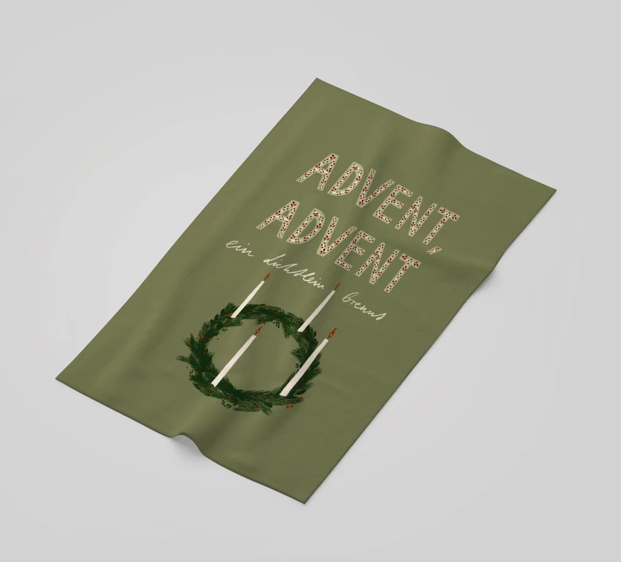 Advent, Advent, ein Lichtlein brennt Kranz beach towel by Sophie Augustin Illustration