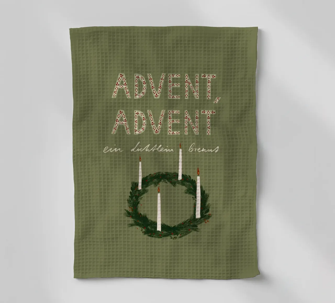 Advent, Advent, ein Lichtlein brennt Kranz theedoek van Sophie Augustin Illustration