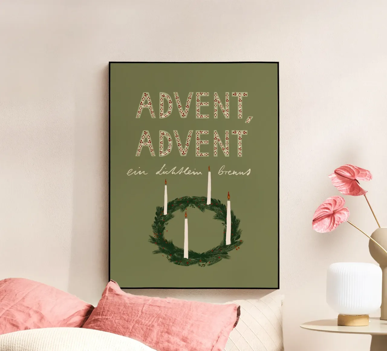 Advent, Advent, ein Lichtlein brennt Kranz acryl van Sophie Augustin Illustration