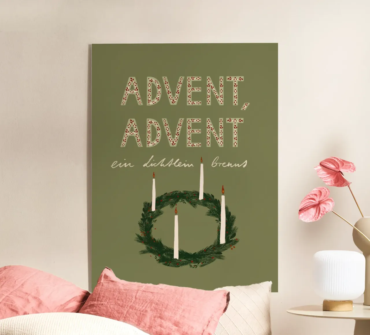 Advent, Advent, ein Lichtlein brennt Kranz acryl van Sophie Augustin Illustration