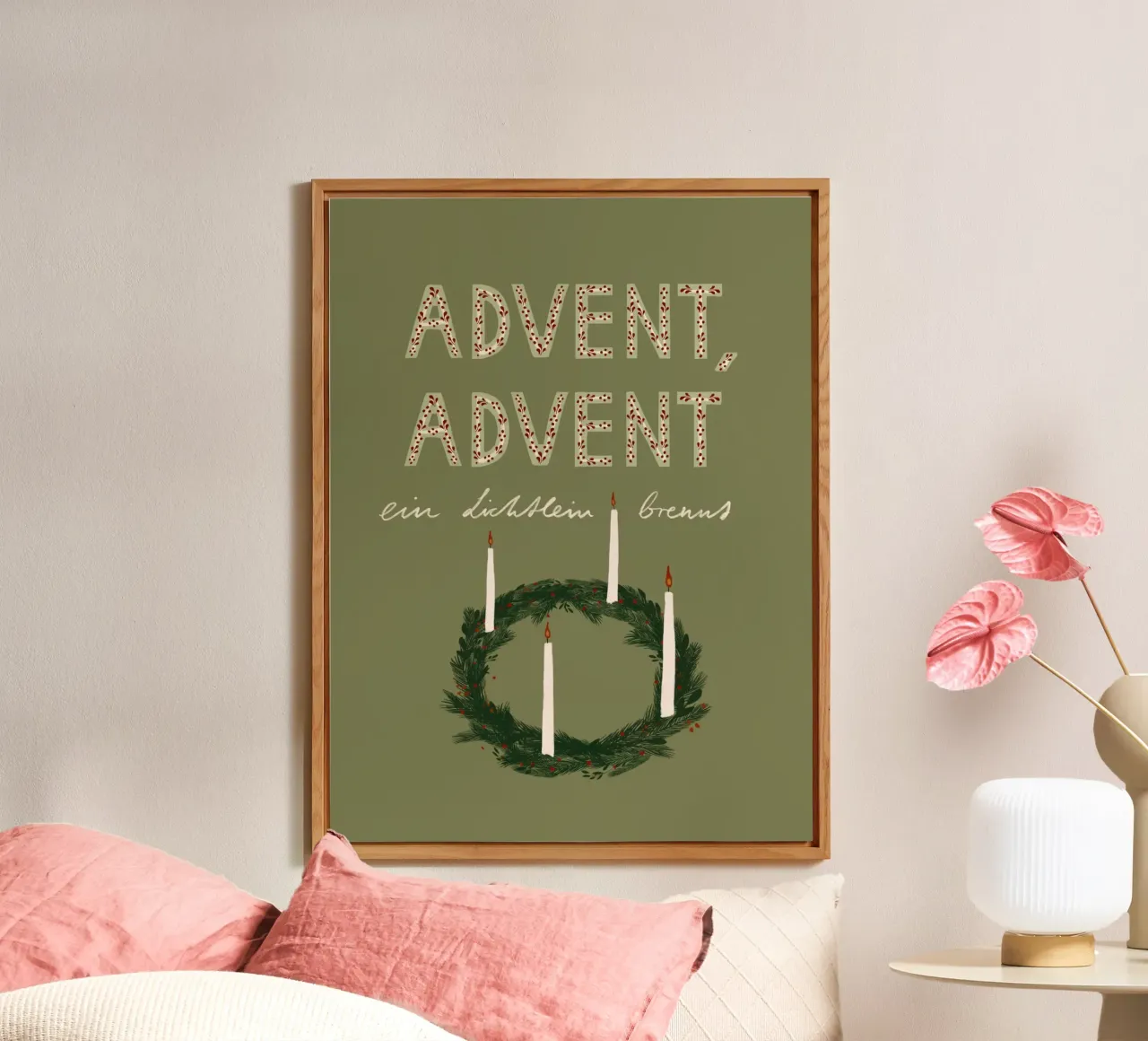 Advent, Advent, ein Lichtlein brennt Kranz alu-dibond by Sophie Augustin Illustration