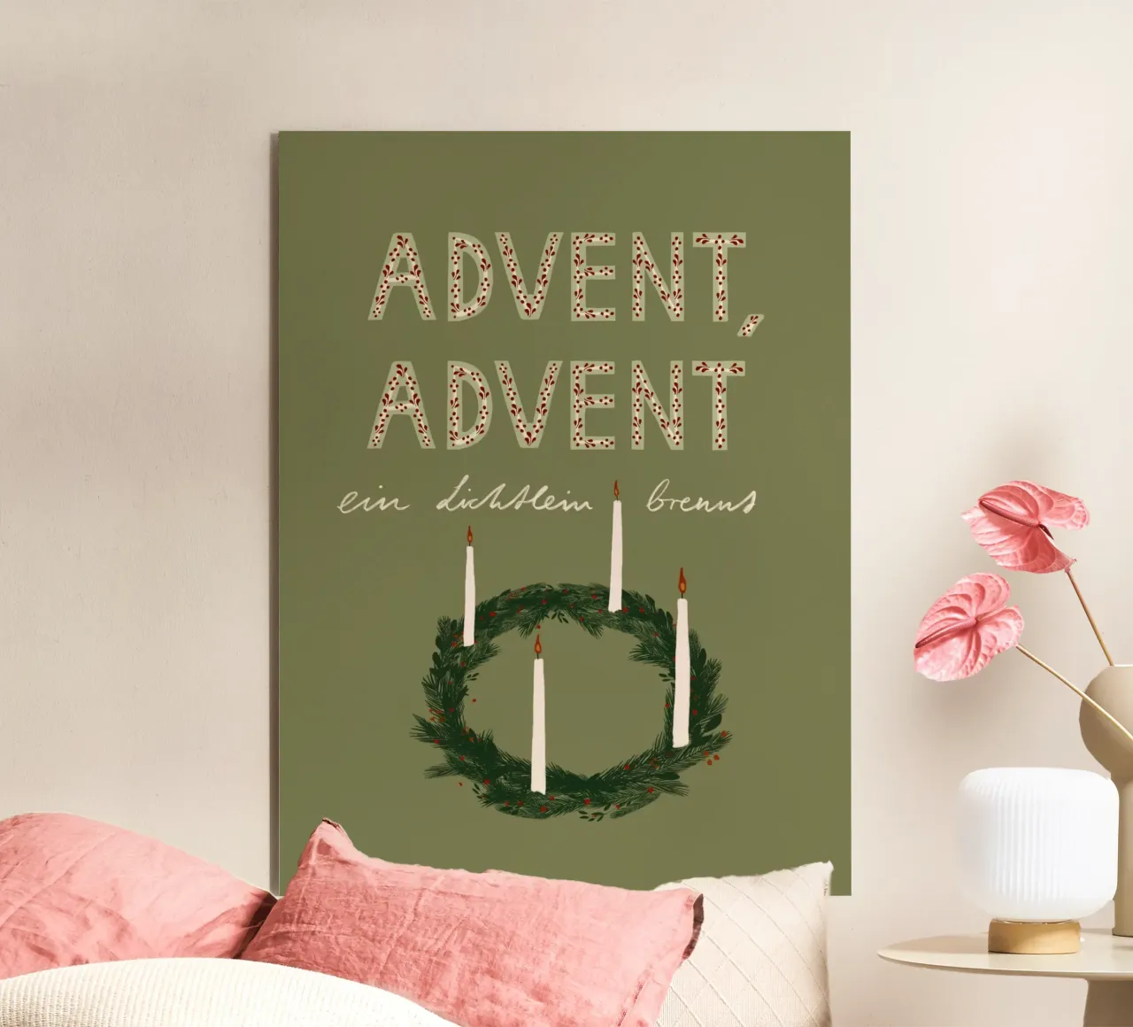 Advent, Advent, ein Lichtlein brennt Kranz alu-dibond by Sophie Augustin Illustration