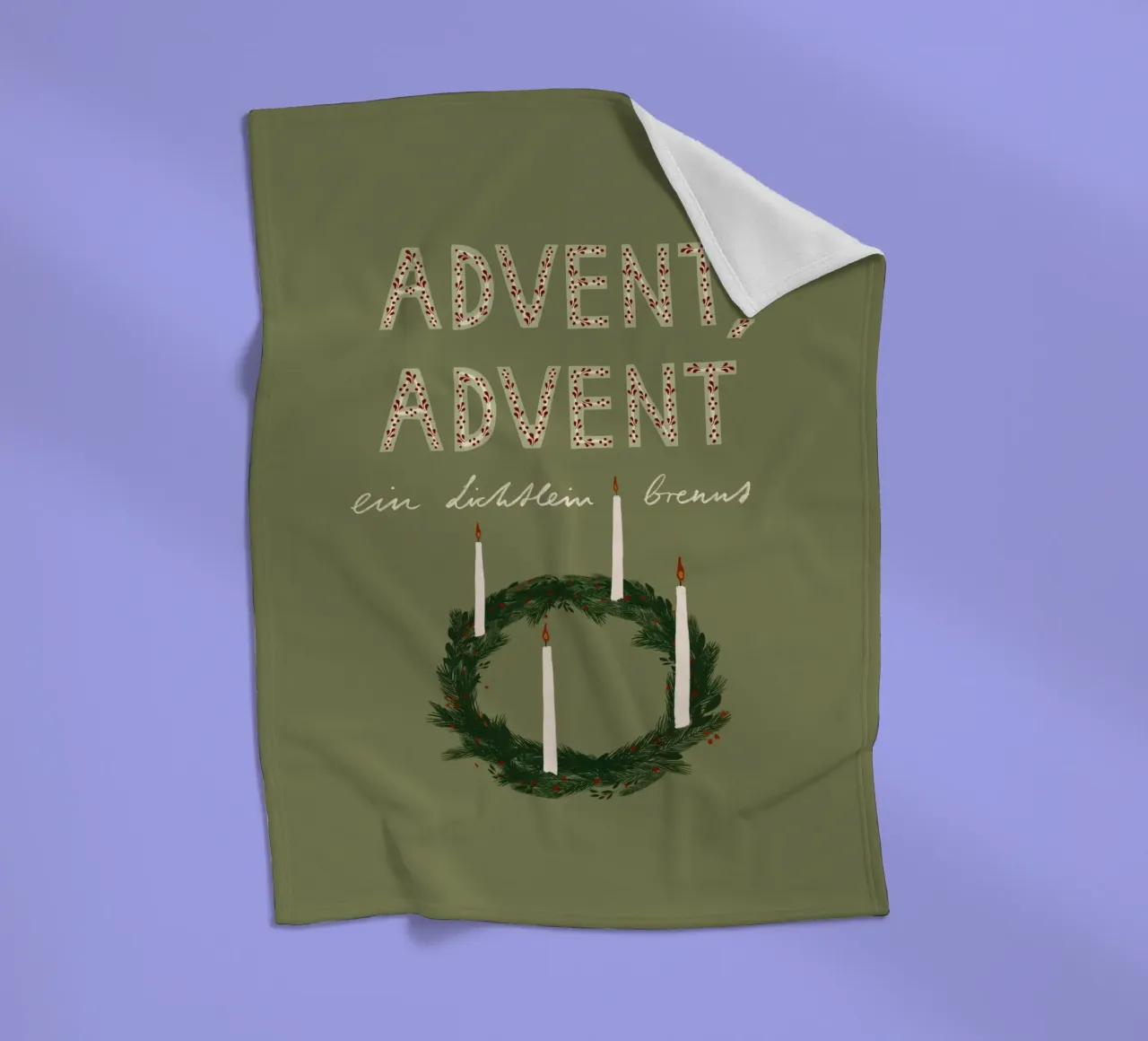 Advent, Advent, ein Lichtlein brennt Kranz Fleecedecke von Sophie Augustin Illustration