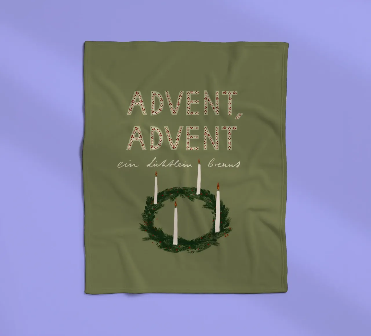 Advent, Advent, ein Lichtlein brennt Kranz Fleecedecke von Sophie Augustin Illustration