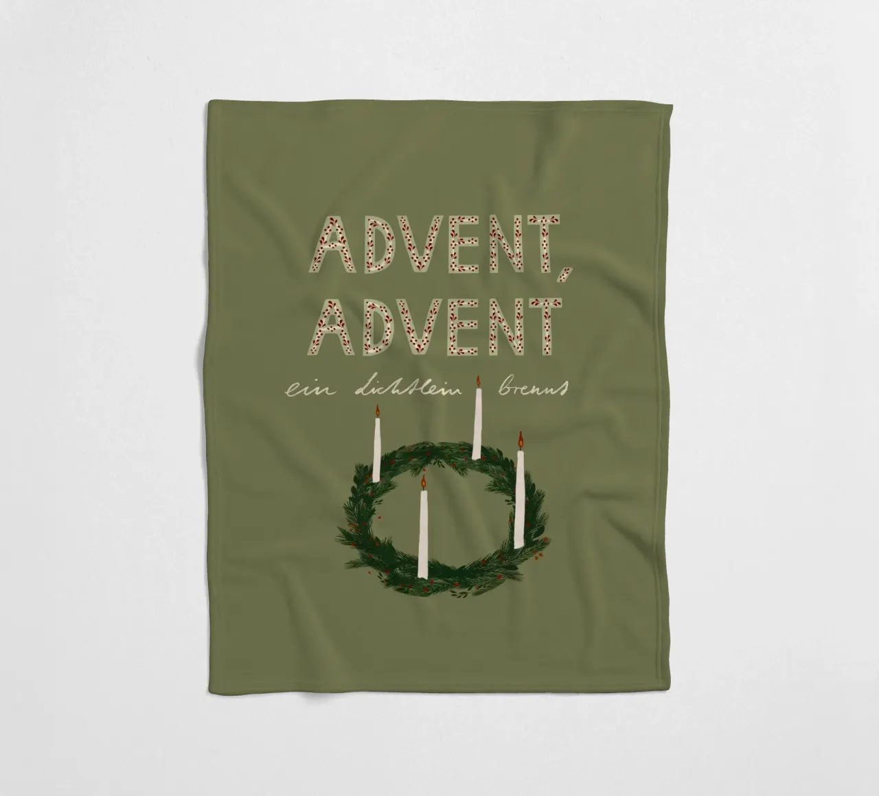 Advent, Advent, ein Lichtlein brennt Kranz Fleecedecke von Sophie Augustin Illustration