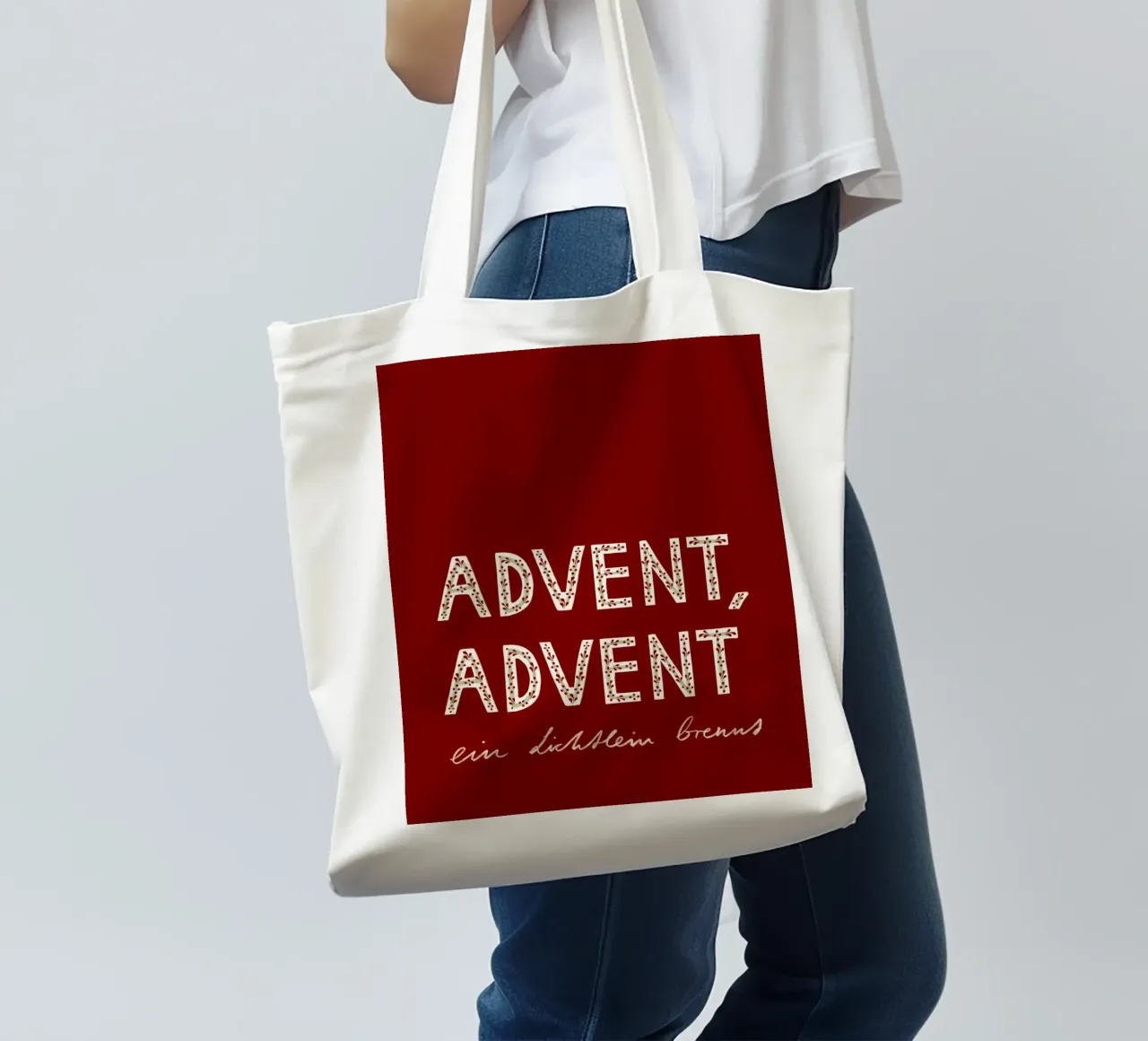 Advent, Advent, ein Lichtlein brennt Rot Jutebeutel von Sophie Augustin Illustration