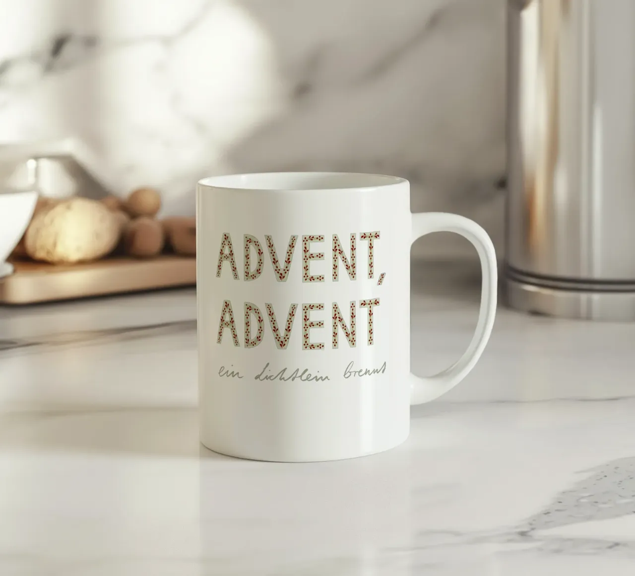 Advent, Advent, ein Lichtlein brennt Rot Keramik Tasse von Sophie Augustin Illustration