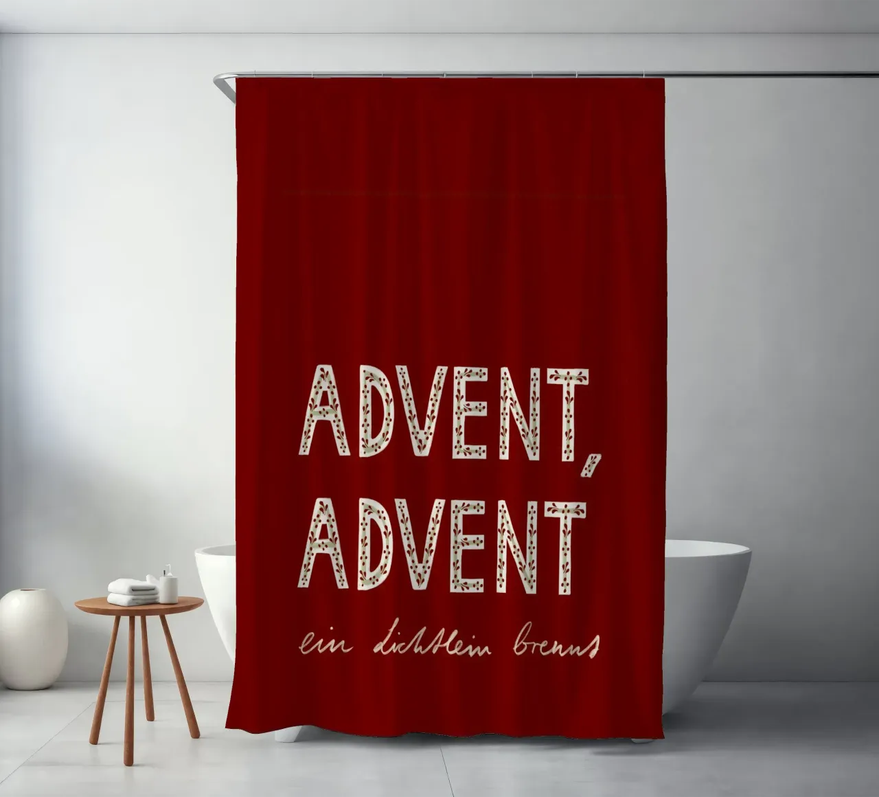 Advent, Advent, ein Lichtlein brennt Rot Duschvorhang von Sophie Augustin Illustration