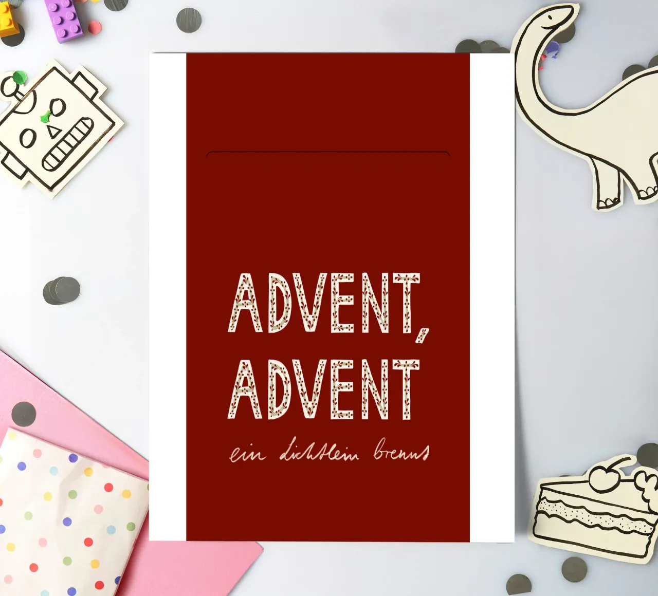 Advent, Advent, ein Lichtlein brennt Rot Stickerbogen von Sophie Augustin Illustration