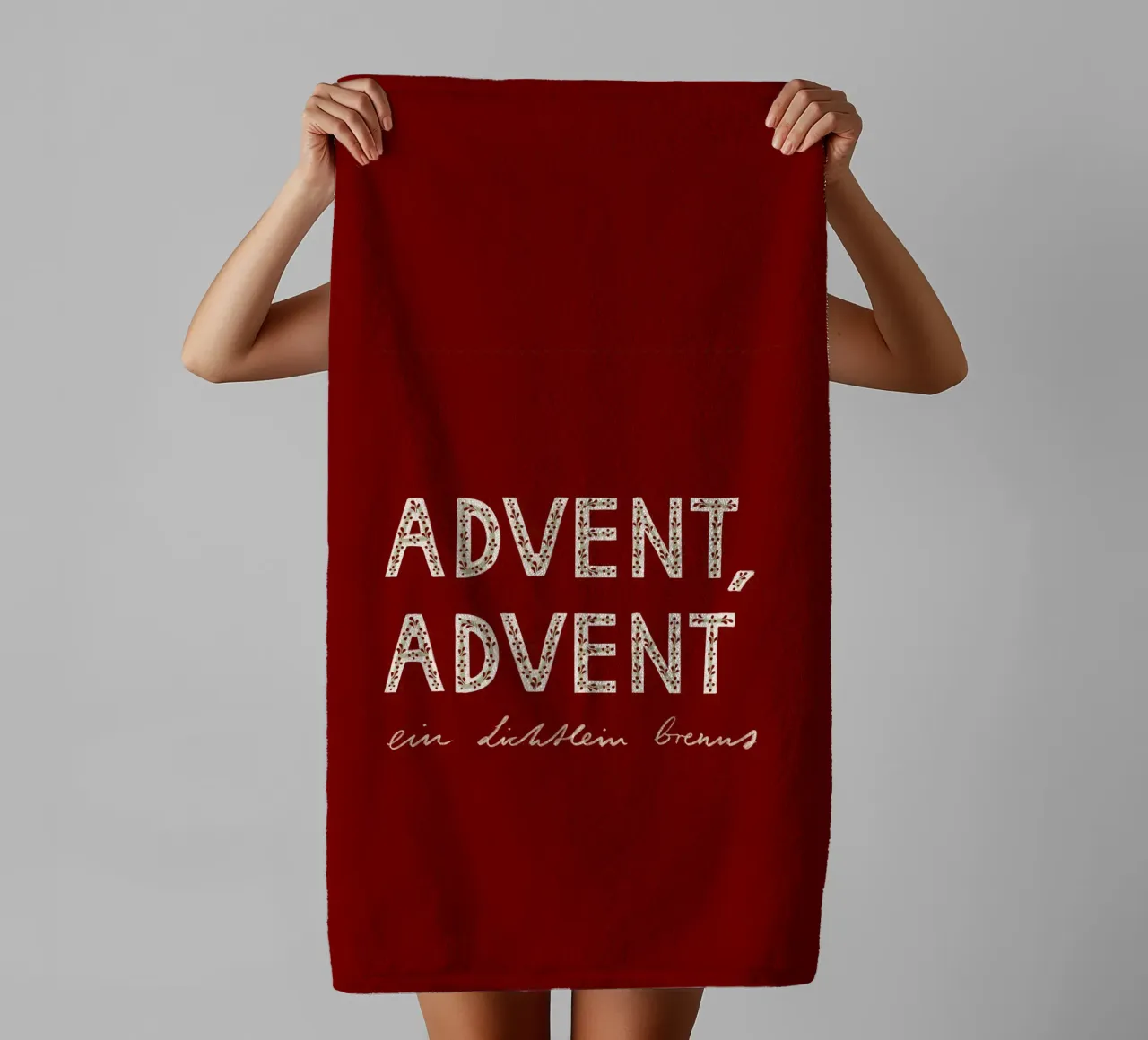 Advent, Advent, ein Lichtlein brennt Rot Handtuch von Sophie Augustin Illustration