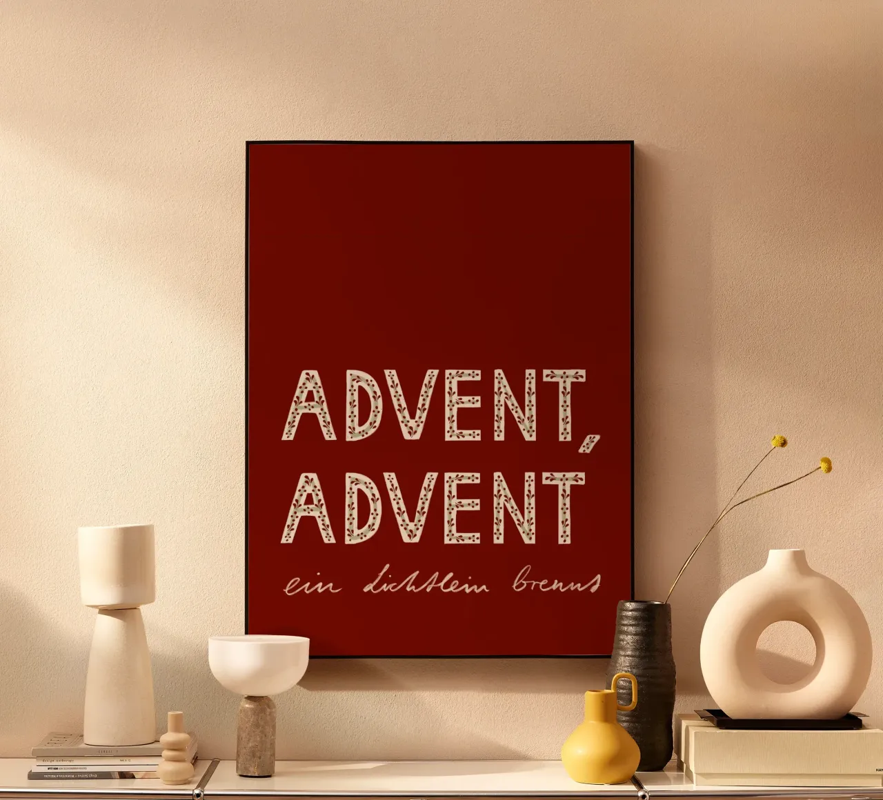 Advent, Advent, ein Lichtlein brennt Rot Alu-Dibond von Sophie Augustin Illustration