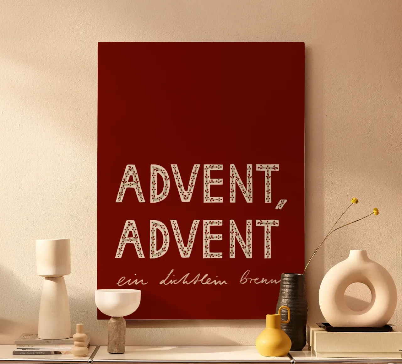 Advent, Advent, ein Lichtlein brennt Rot Alu-Dibond von Sophie Augustin Illustration
