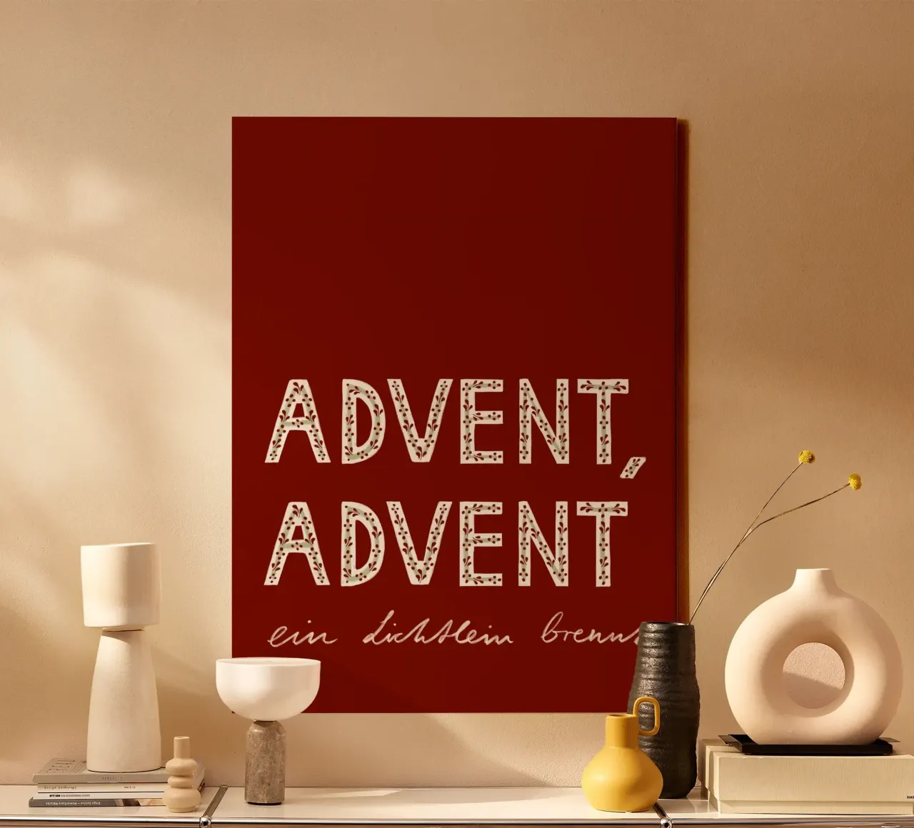 Advent, Advent, ein Lichtlein brennt Rot Leinwand von Sophie Augustin Illustration