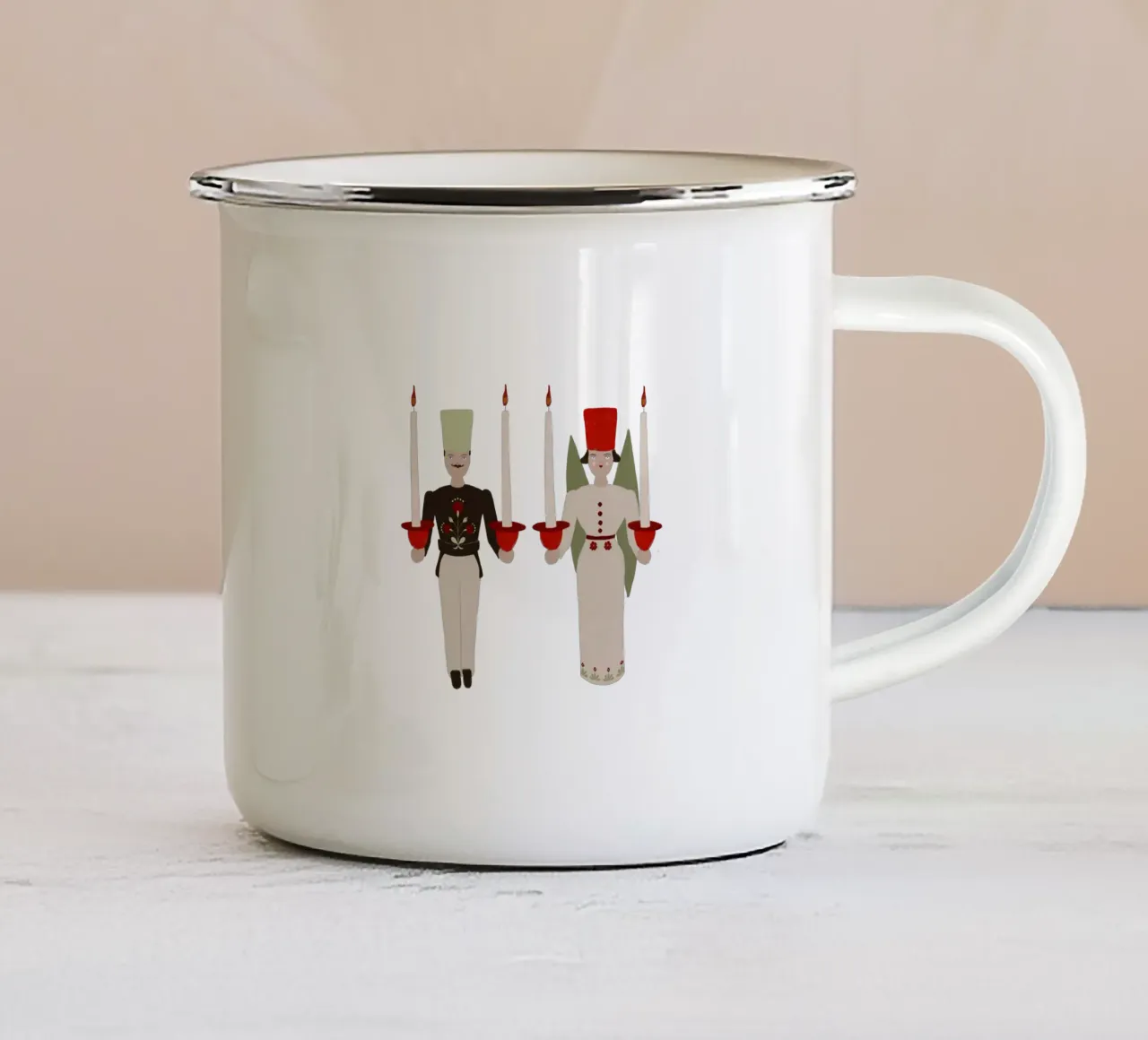 Candeliere angelo e minatore tazza in smalto da Sophie Augustin Illustration