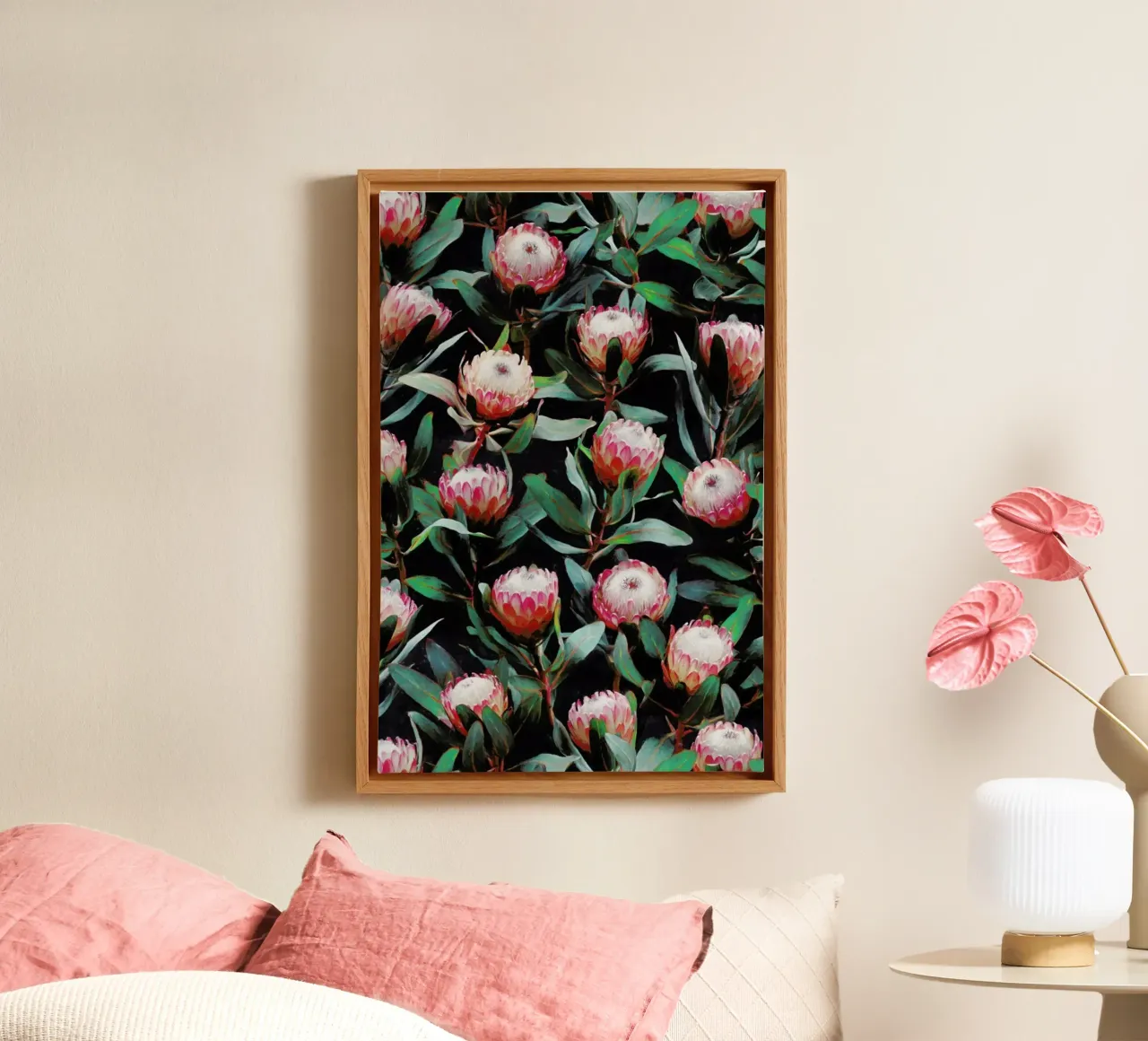 Evening Proteas in Color canvas by Micklyn Le Feuvre