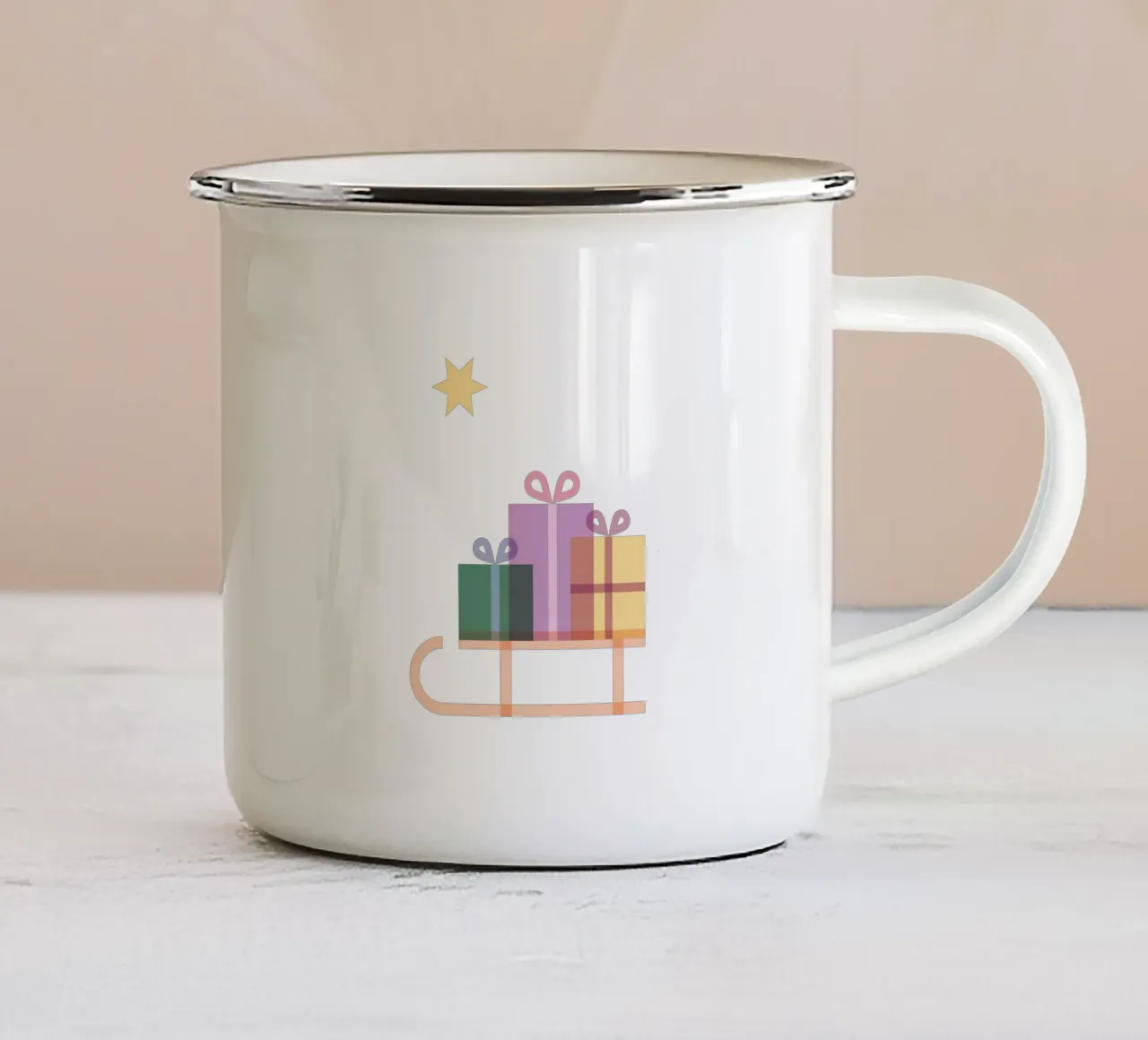 Slitta natalizia con regali Design piatto tazza in smalto da Schuhmann Design