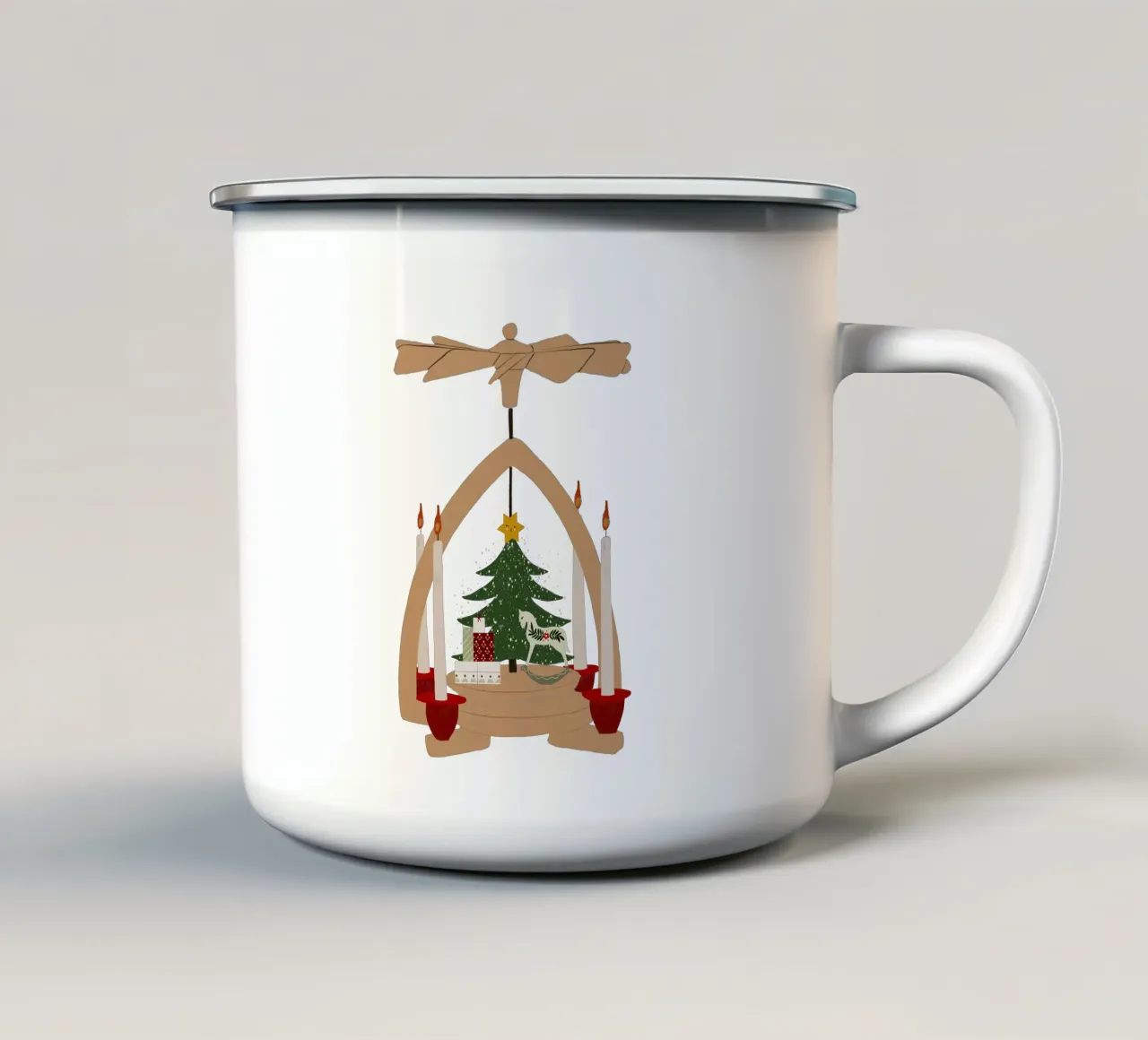 Piramide di Natale tazza in smalto da Sophie Augustin Illustration