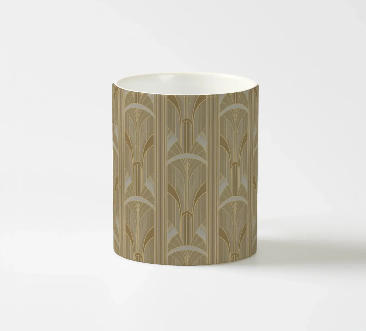 Art Deco Intertwined Architectural Arcs - Caramel Toffee tazza in ceramica da Art Deco Symposium