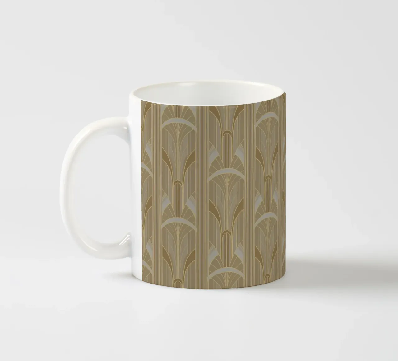 Art Deco Intertwined Architectural Arcs - Caramel Toffee tazza in ceramica da Art Deco Symposium