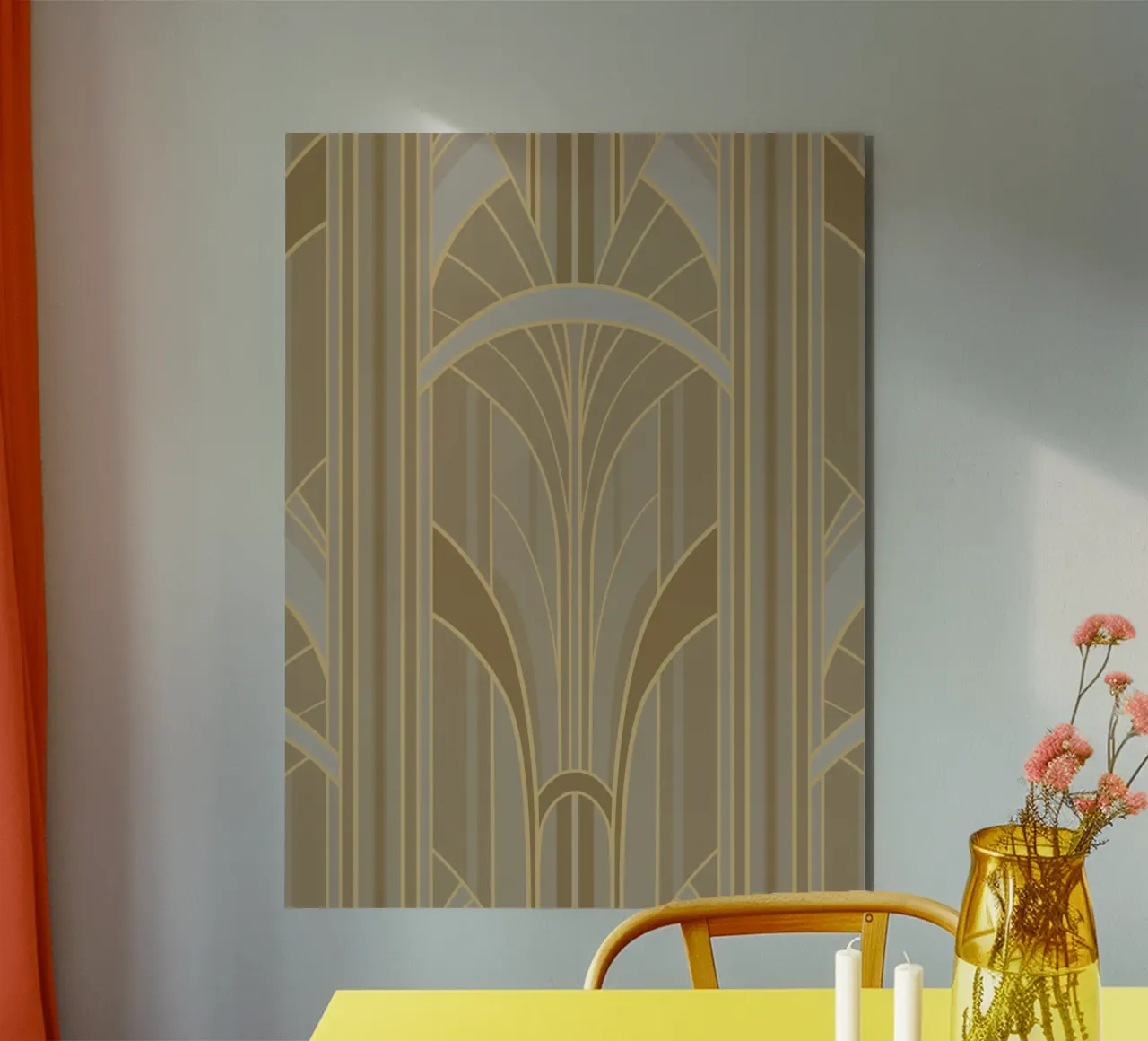 Art Deco Intertwined Architectural Arcs - Caramel Toffee alluminio dibond da Art Deco Symposium