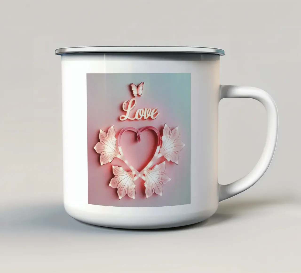 CUORE E AMORE DI FARFALLA tazza in smalto da dinem